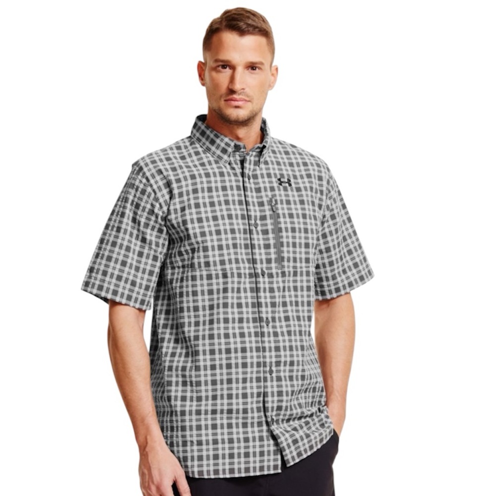 Under Armour Fish Hunter seersucker button front loose fit shirt men’s LG NWOT